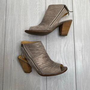 Paul Green Women's Gold Pebbled Open Toe Chunky Leather Heels Size 9 UK 6.5